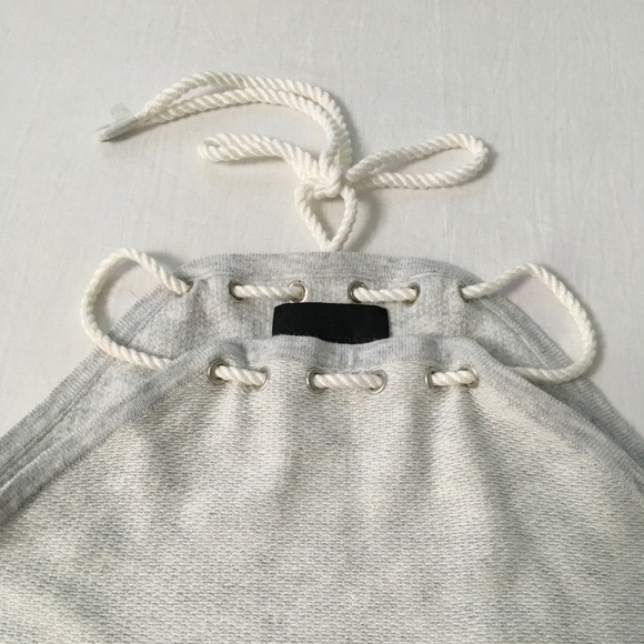NWOT INTERMIX Off-Shoulder Rope Tie Sweatshirt Sweater Grey Small/Petite - Picture 2 of 13
